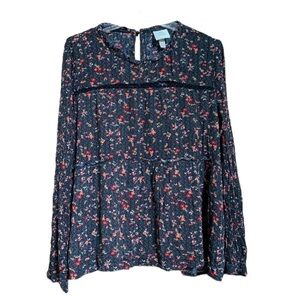 Knox Rose Shirt Womens Size XL Black Red Long Sleeve Floral Babydoll Ditsy Flowy